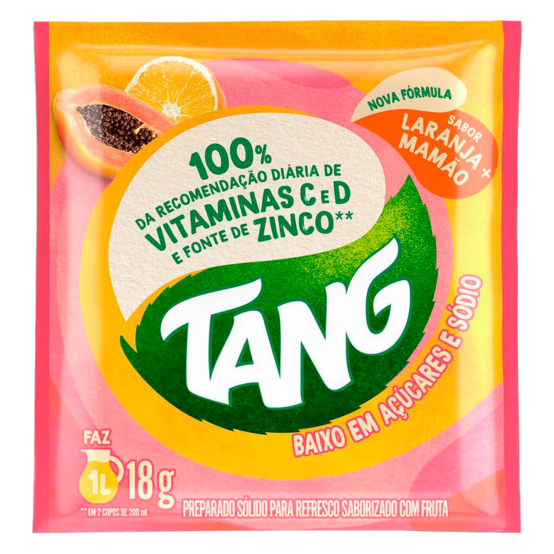 Refresco em P&oacute; Laranja e Mam&atilde;o Tang Pacote 18g