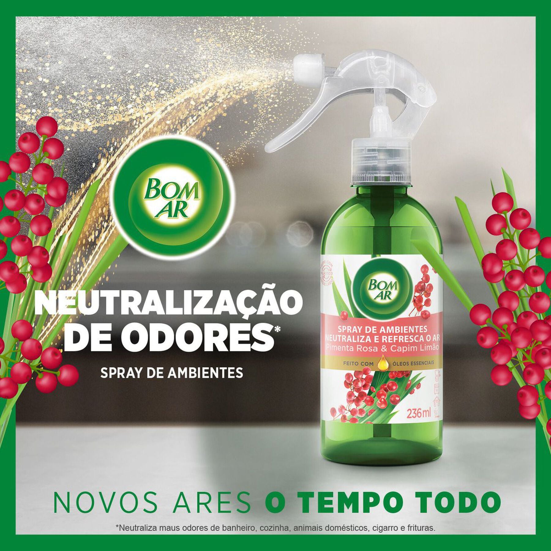 Neutralizador de Odores Pimenta-Rosa e Capim-Lim&atilde;o Bom Ar Sach&ecirc; 236ml Refil