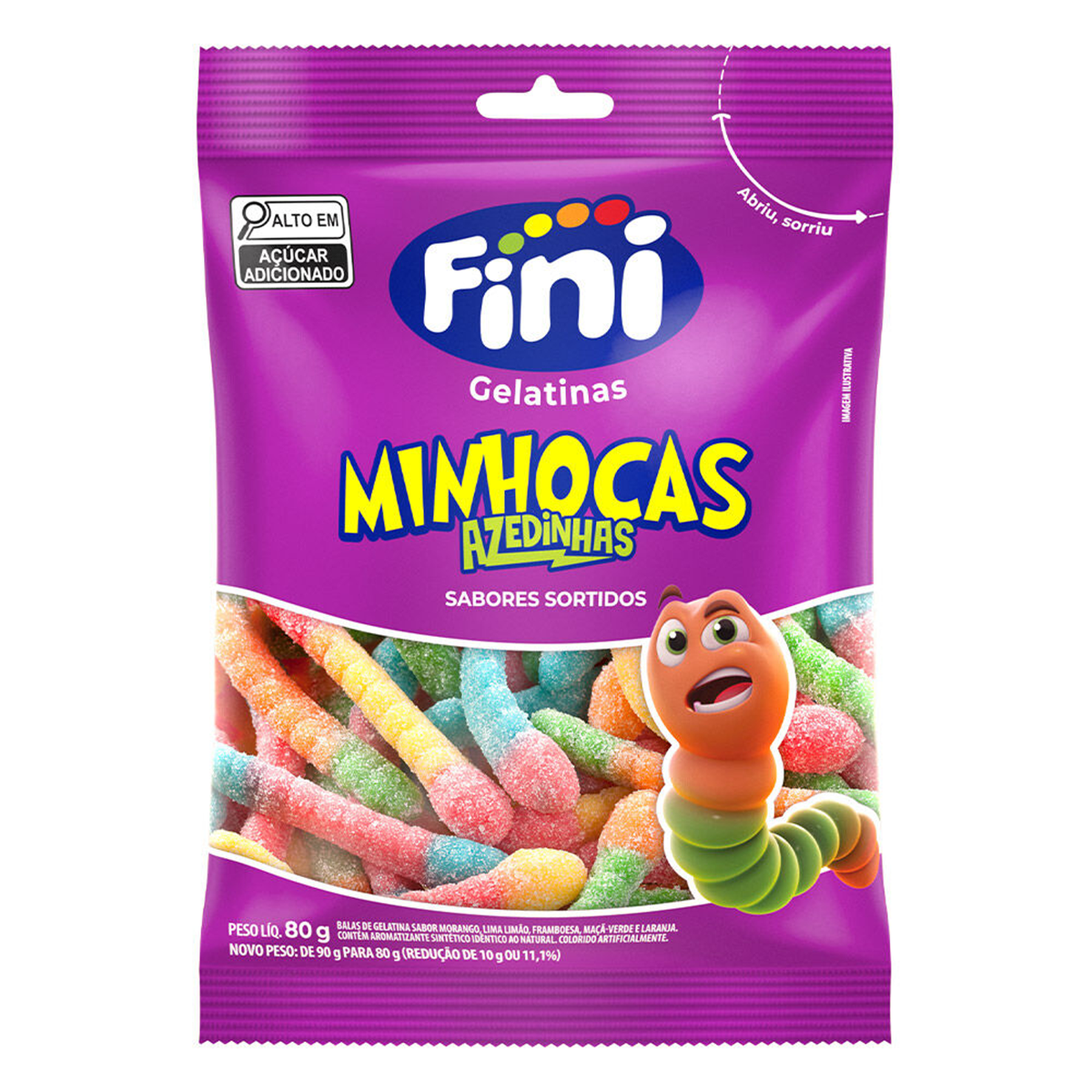 Bala de Gelatina Fini Minhocas Azedinhas Pacote 80g&nbsp;