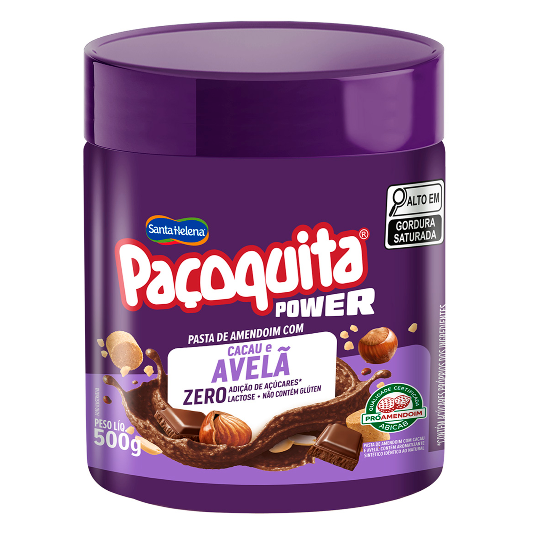 Pasta de Amendoim com Cacau e Avel&atilde; Zero Pa&ccedil;oquita Power Pote 500g