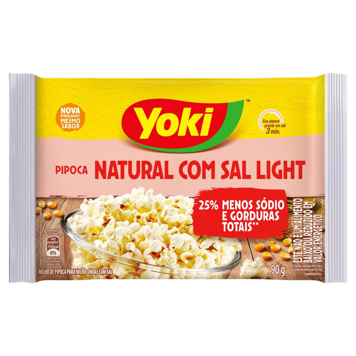 Pipoca para Micro-Ondas Natural com Sal Light Yoki Pacote 90g