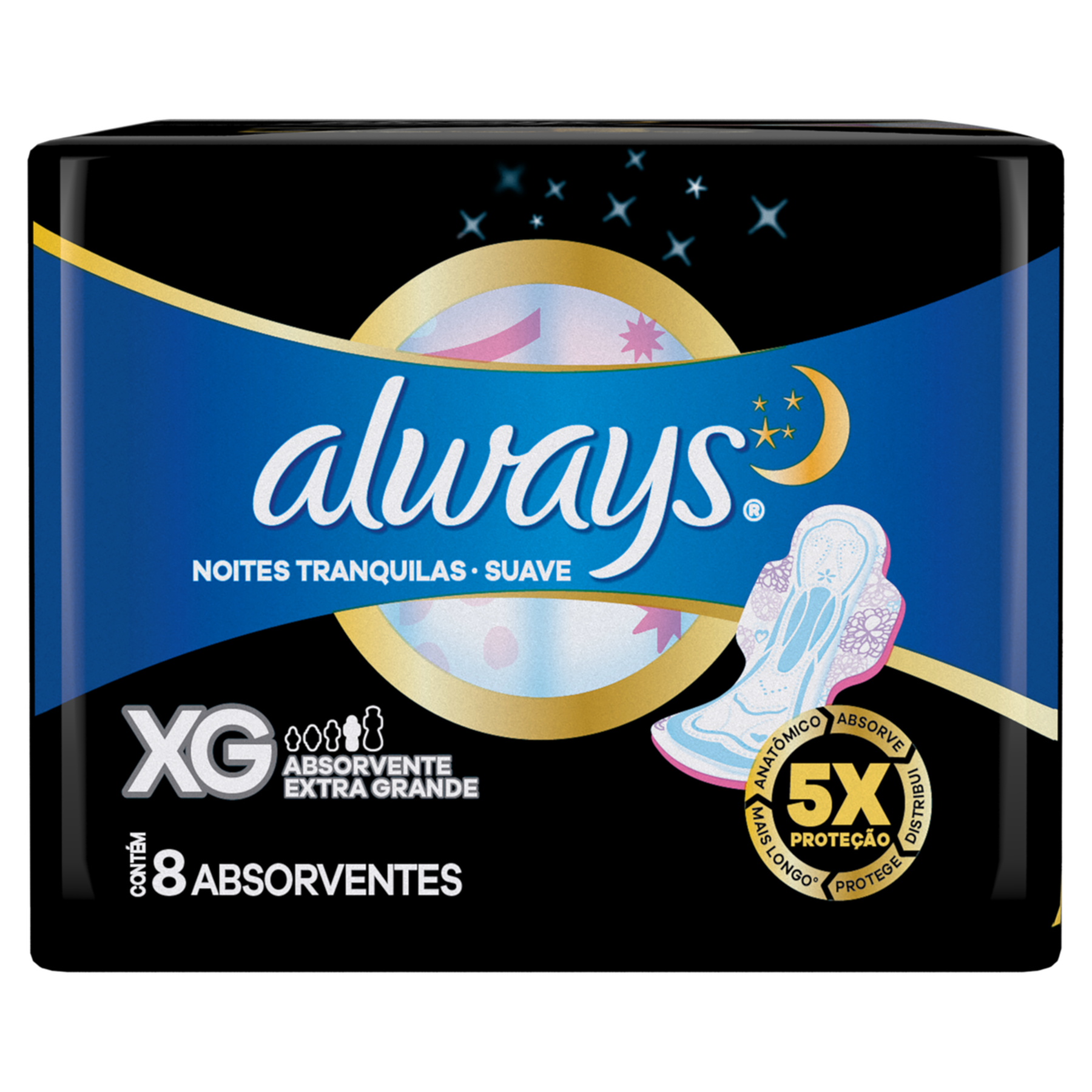 Absorvente Noites Tranquilas Suave com Abas Always XG Pacote C/8 Unidades