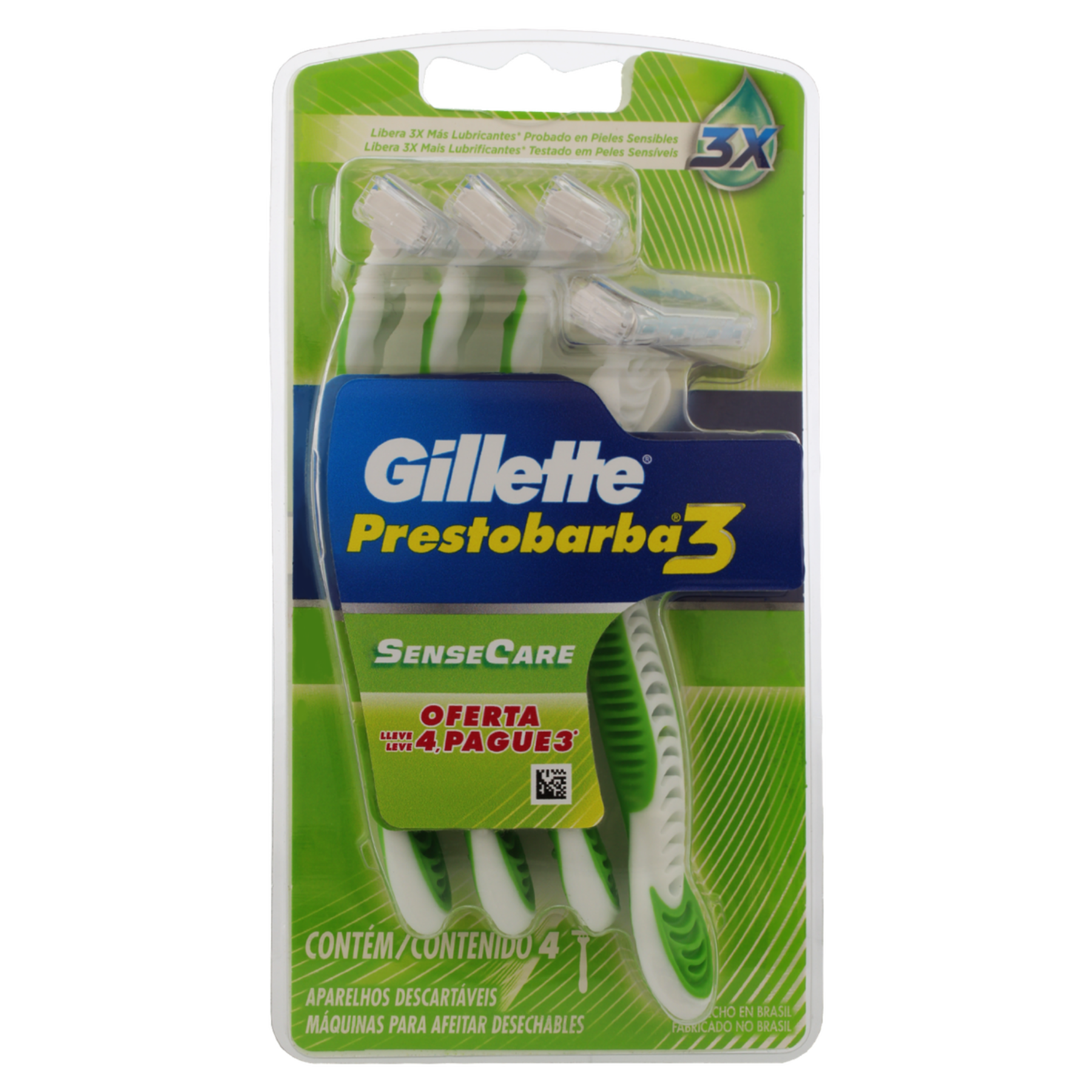 Aparelho Descartável para Barbear Gillette Prestobarba3 SenseCare C/4 Unidades - Embalagem Leve 4 Pague 3