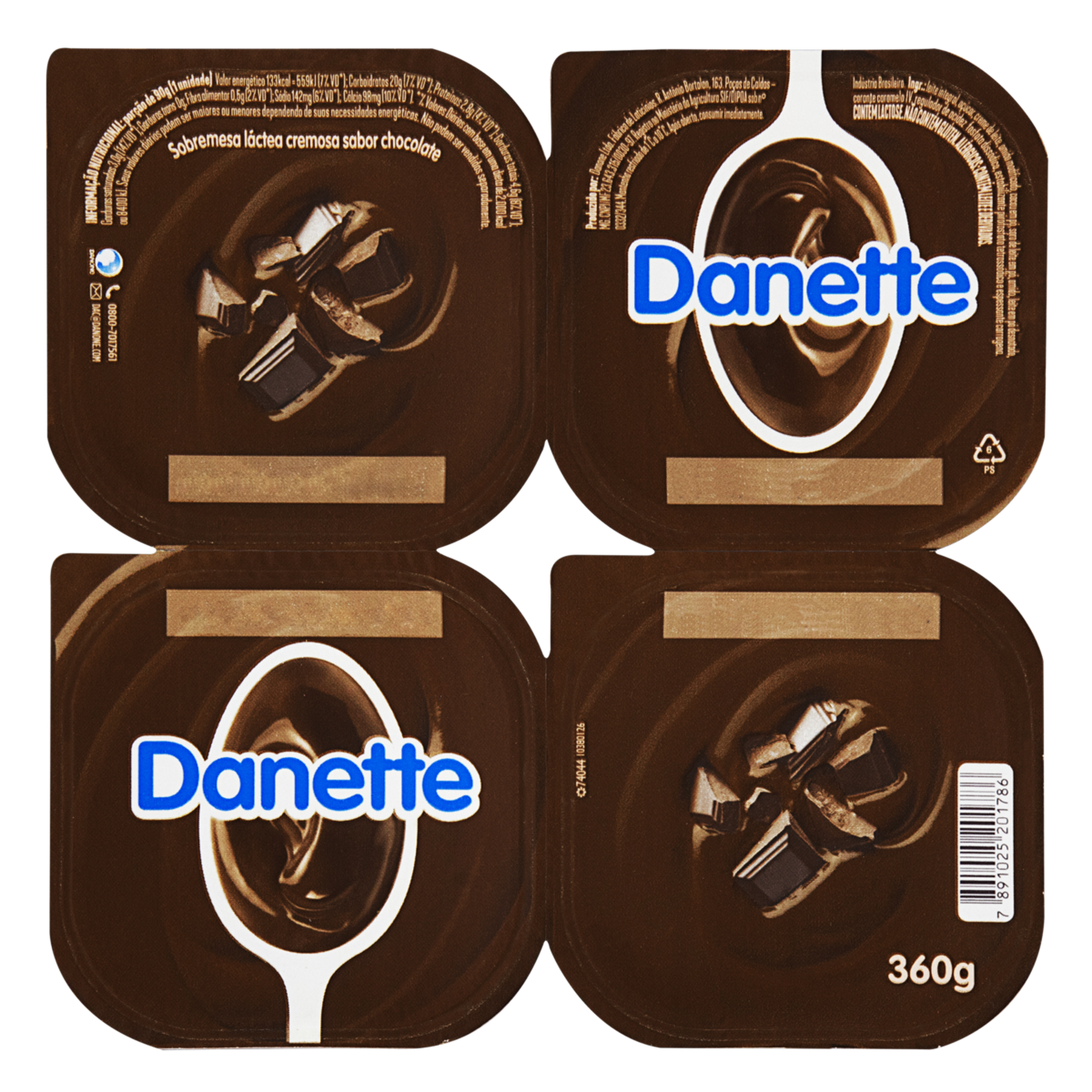 Sobremesa L&aacute;ctea Chocolate Danette Bandeja 360g 4 Unidades&nbsp;