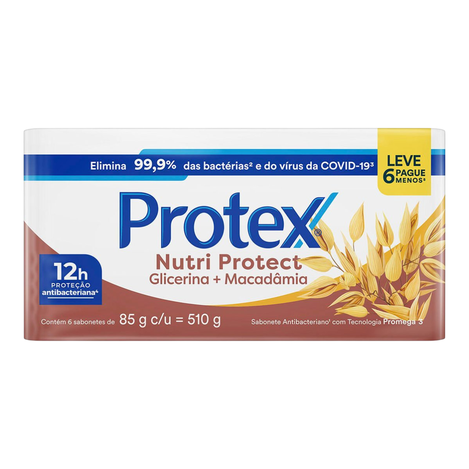 Pack Sabonete Barra Antibacteriano Macad&acirc;mia Protex Nutri Protect Envolt&oacute;rio 510g 6 Unidades 85g Cada