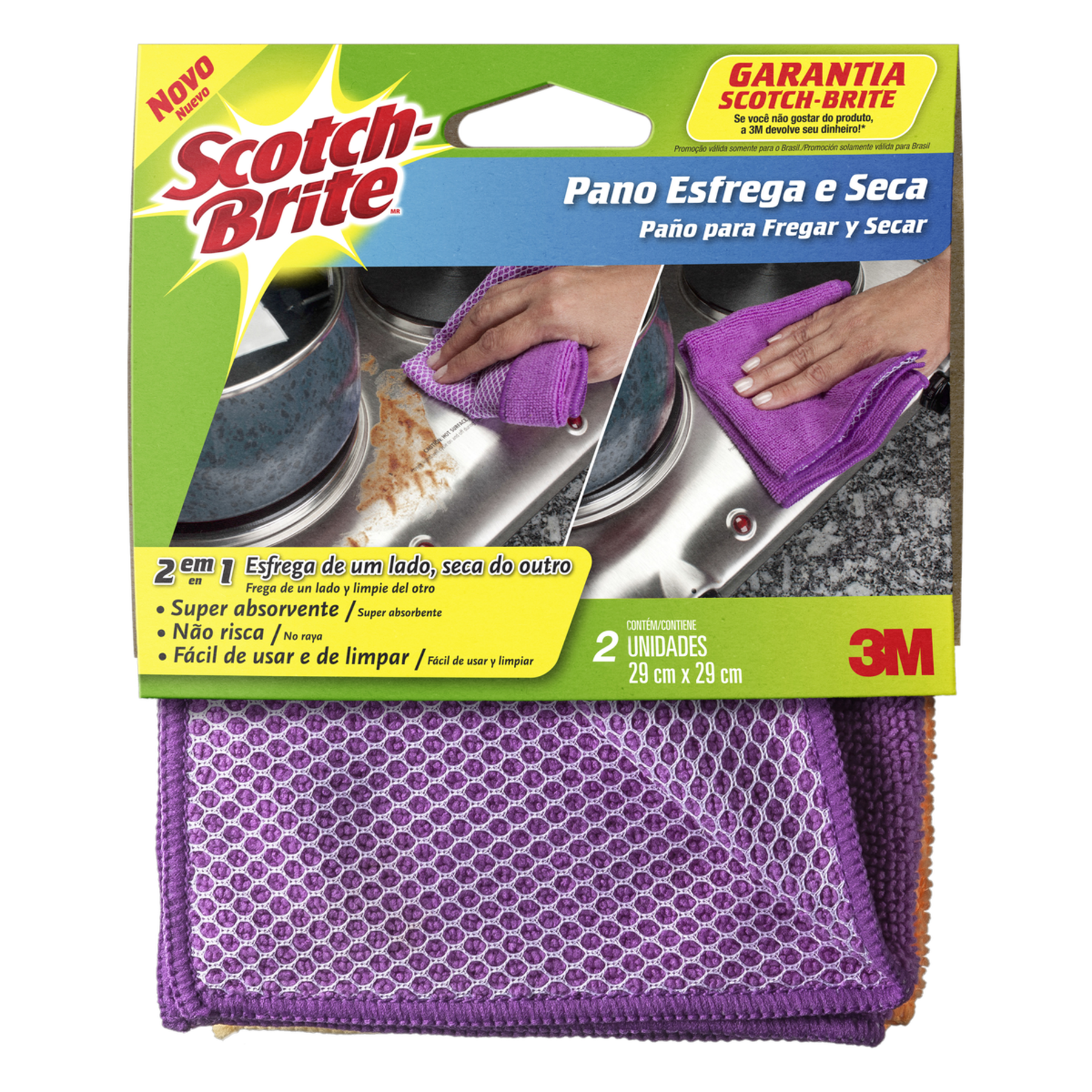 Pano Esfrega e Seca Scotch-Brite 29x29cm C/2 Unidades