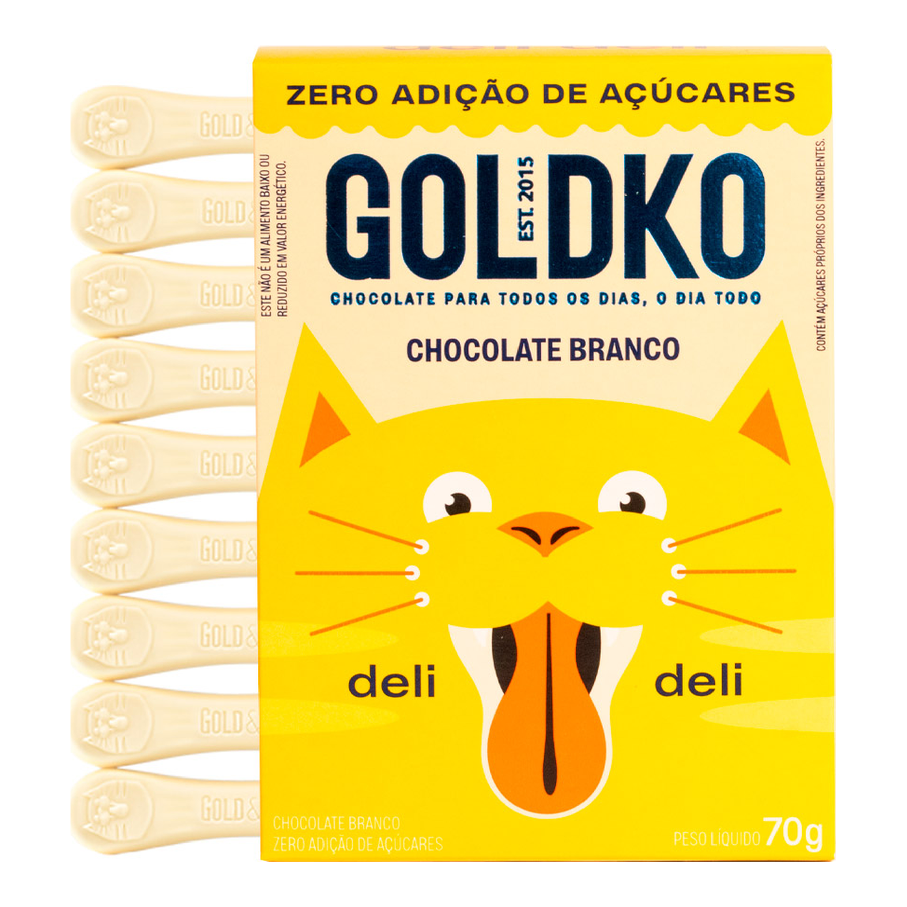 Chocolate Branco Zero Adi&ccedil;&atilde;o de A&ccedil;&uacute;cares Deli Deli L&iacute;ngua de Gato Goldko Caixa 70g