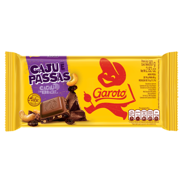 Chocolate ao Leite Caju e Passas Garoto Pacote 80g