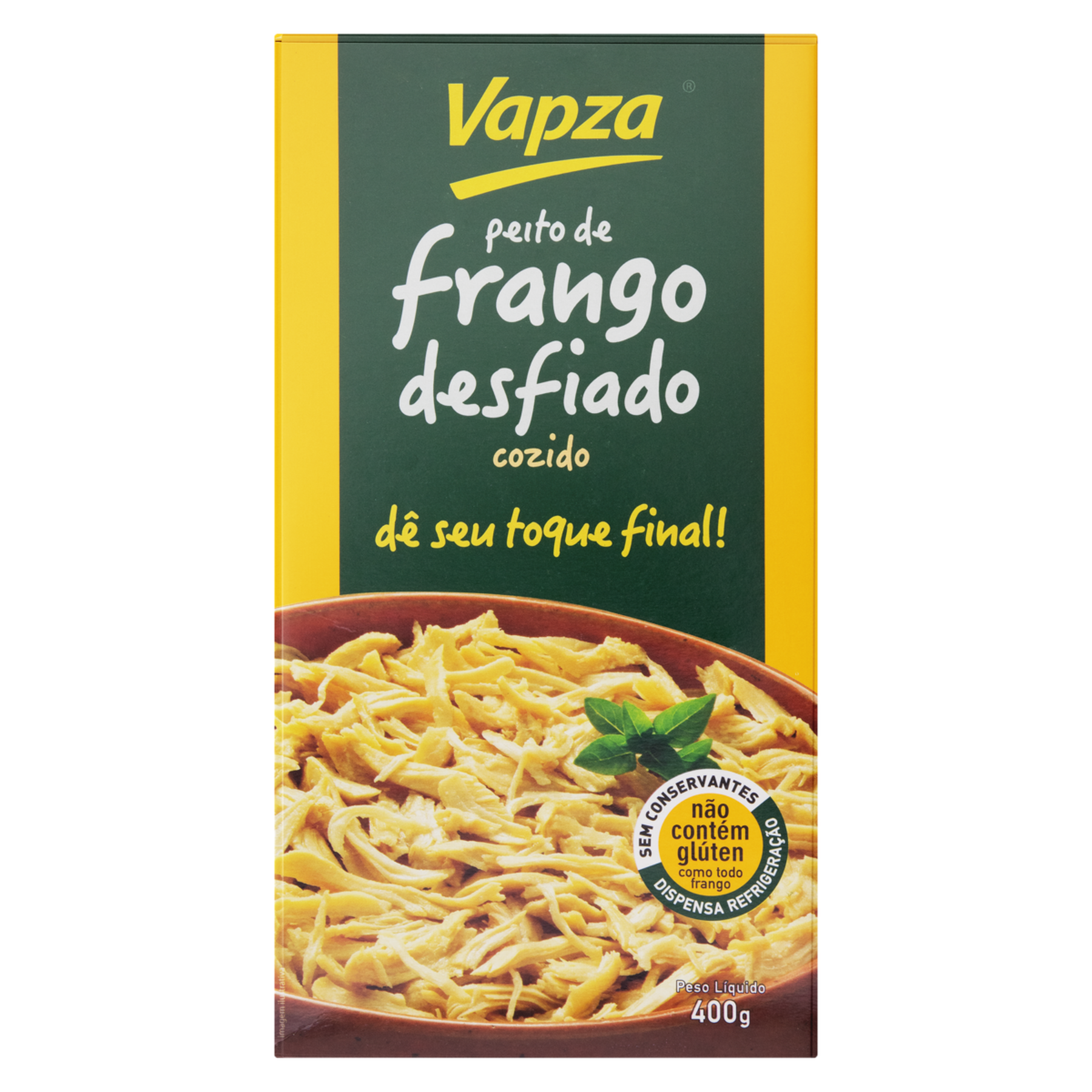 Peito de Frango Cozido Desfiado Vapza Caixa 400g&nbsp;