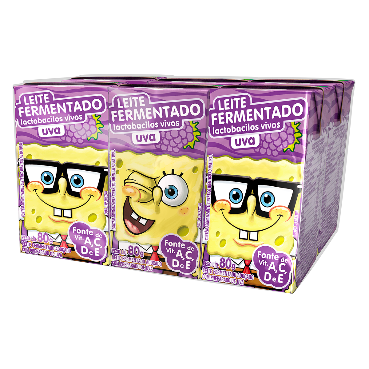 Leite Fermentado Desnatado Uva Bob Esponja Eleg&ecirc; Caixa 480g C/6 Unidades