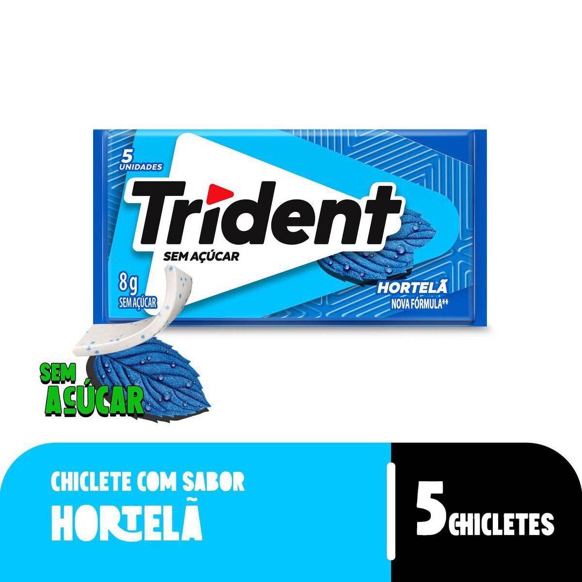 Chiclete Trident Hortel&atilde; Sem A&ccedil;&uacute;car 8g - Embalagem com 5 unid.