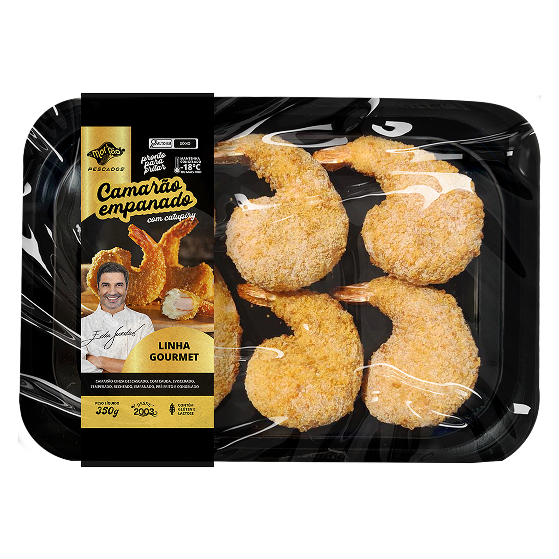 Camar&atilde;o Empanado com Catupiry Mar&Rio Pescados Bandeja 350g