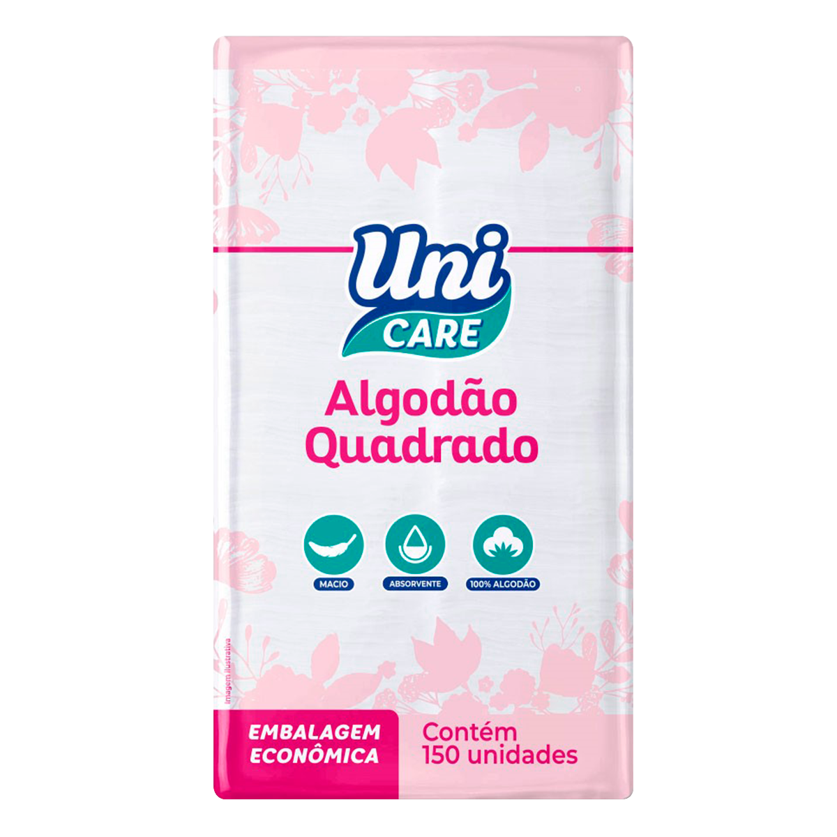 Algod&atilde;o Quadrado Uni Care C/150 Unidades - Embalagem Econ&ocirc;mica