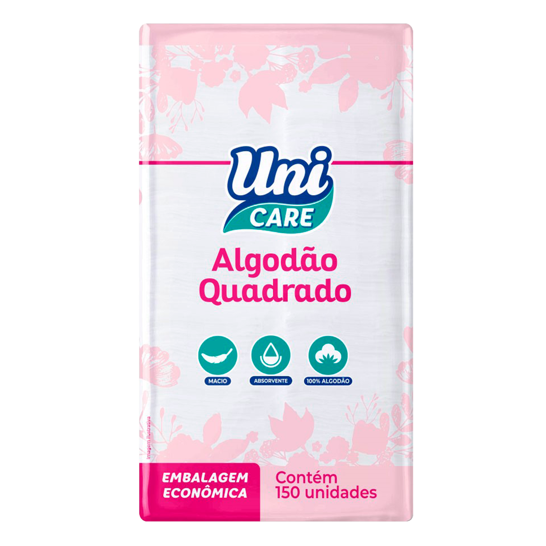 Algodão Quadrado Uni Care C/150 Unidades - Embalagem Econômica