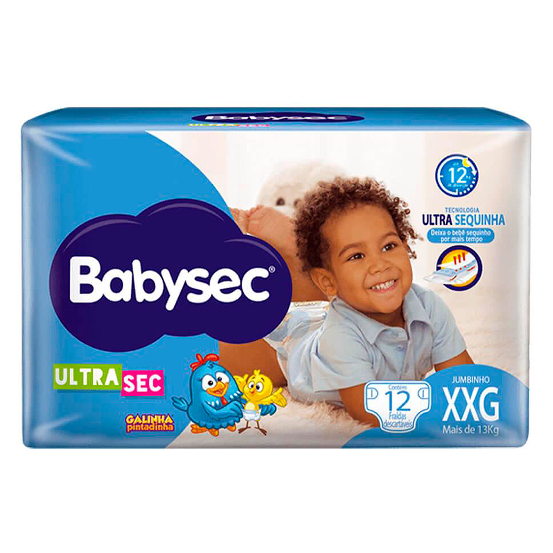 Fralda Descart&aacute;vel Babysec Mega Ultrasec XXG Pacote 12 Unidades
