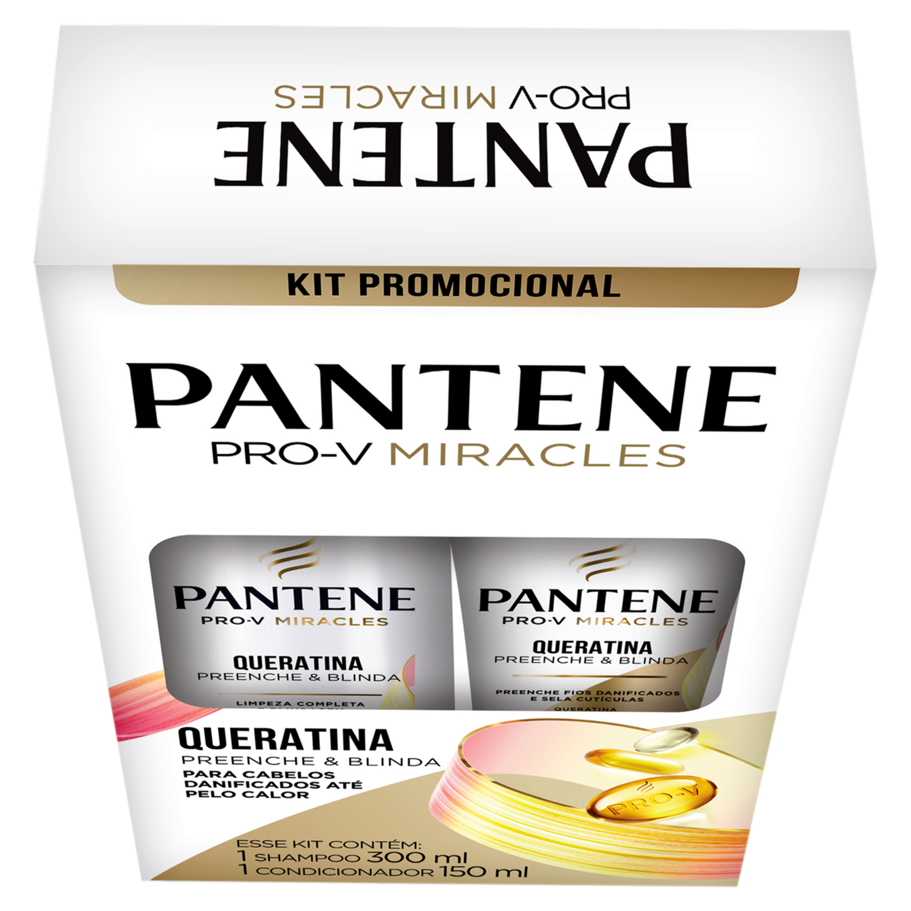 Shampoo 300ml + Condicionador 150ml Queratina Preenche e Blinda Pantene