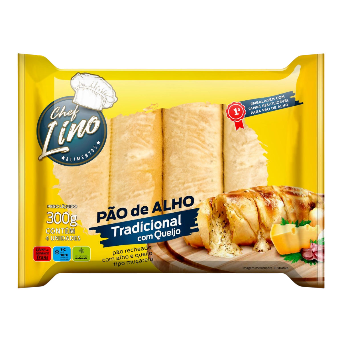 P&atilde;o de Alho Tradicional com Queijo Chef Lino Pacote 300g