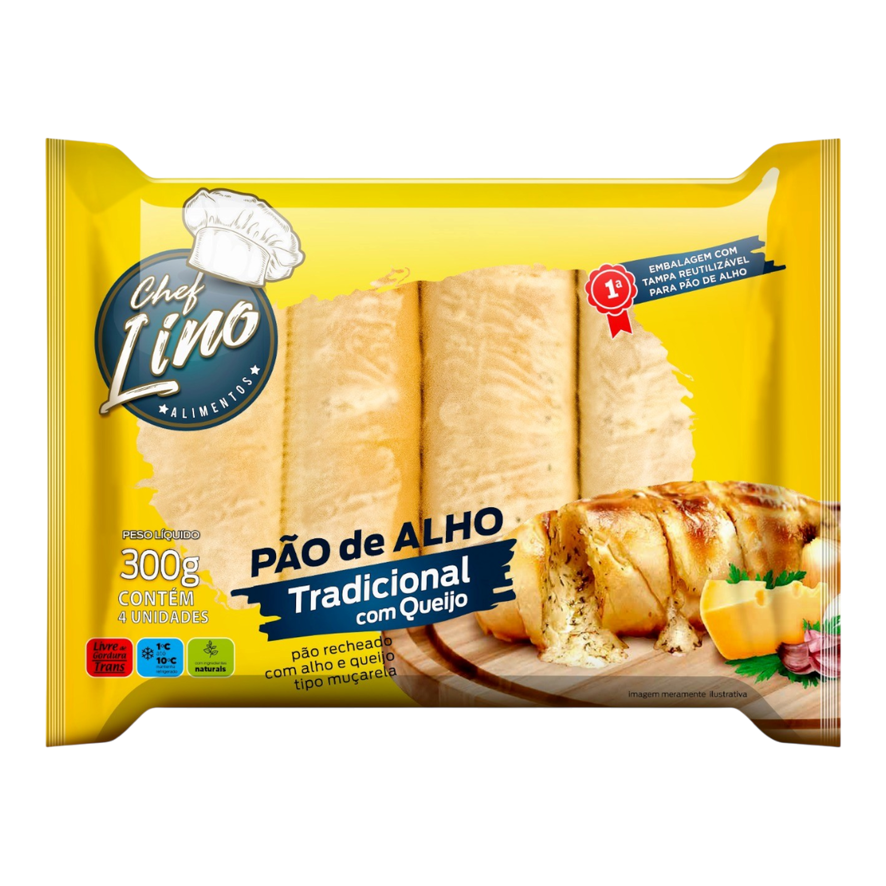 P&atilde;o de Alho Tradicional com Queijo Chef Lino Pacote 300g