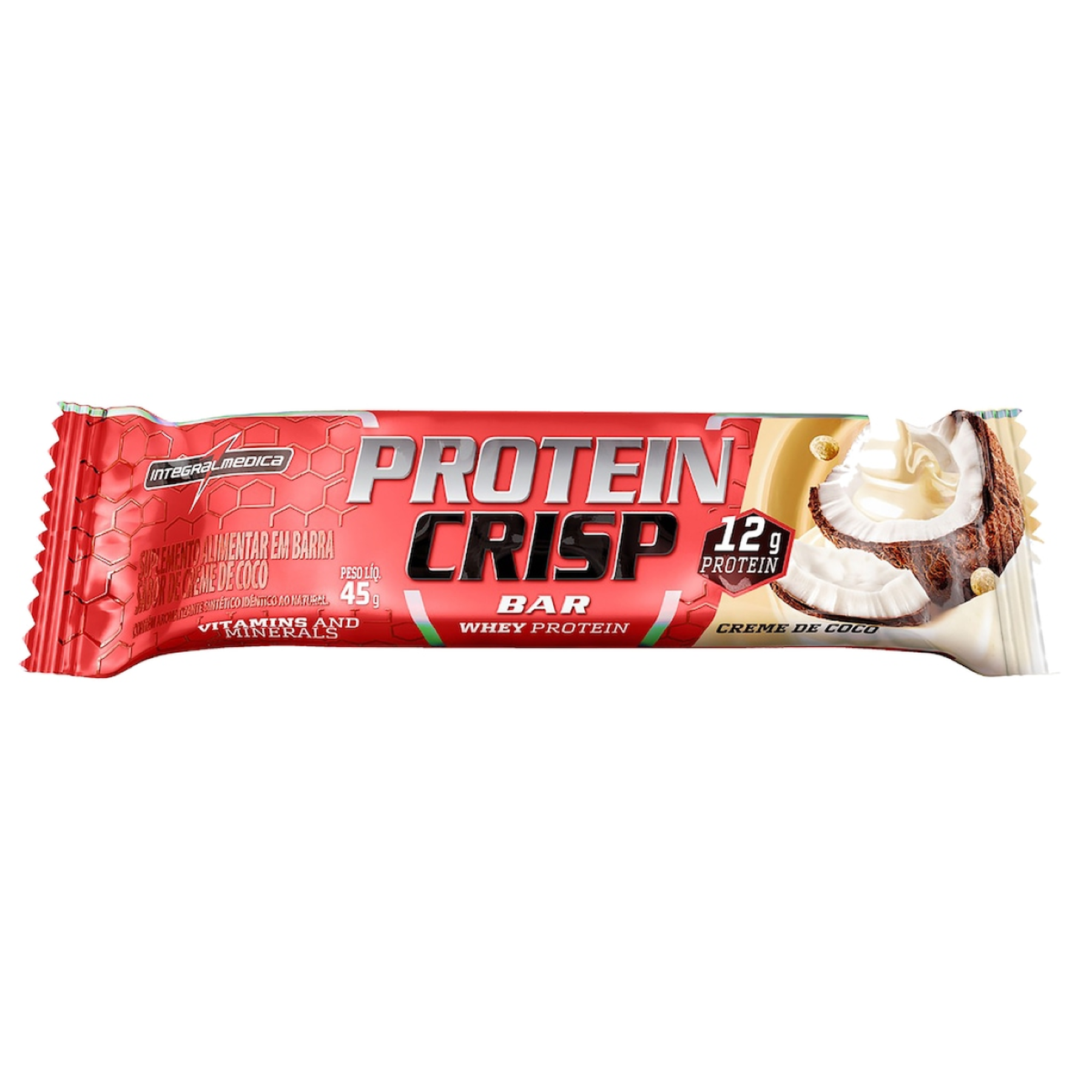 Barra Prote&iacute;na Creme de Coco Integralmedica Whey Protein Crisp Bar Pacote 45g