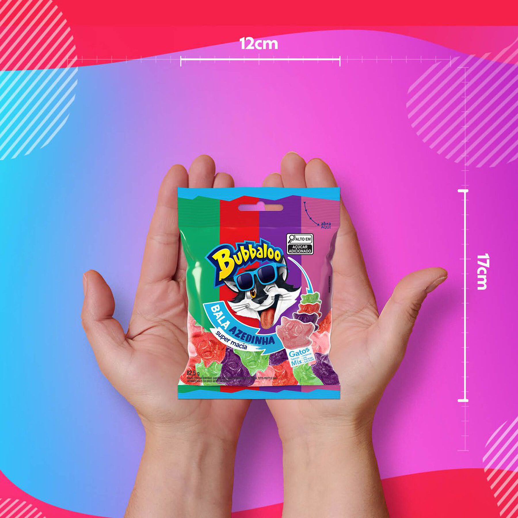 Bala Azedinha Sortida Gatos Bubbaloo Pacote 82,5g