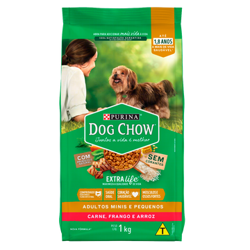 Alimento para Cães Adultos Raças Minis e Pequenas Carne, Frango e Arroz Purina Dog Chow Extra Life Pacote 1kg