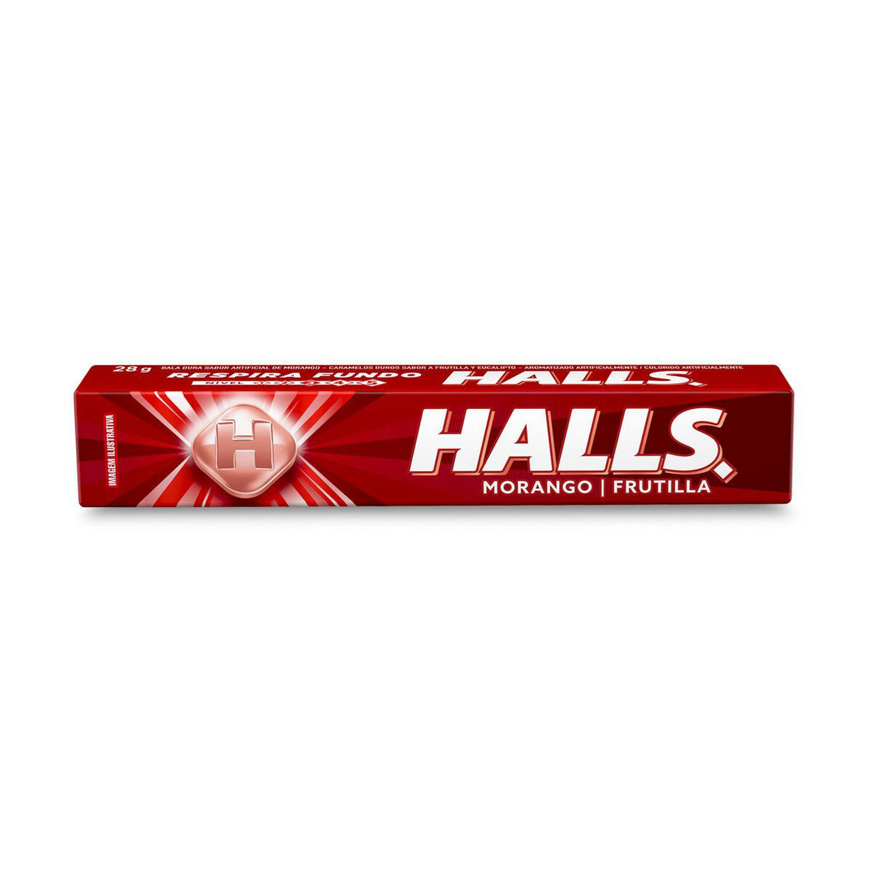 Bala Dura Halls Morango Pacote 28g