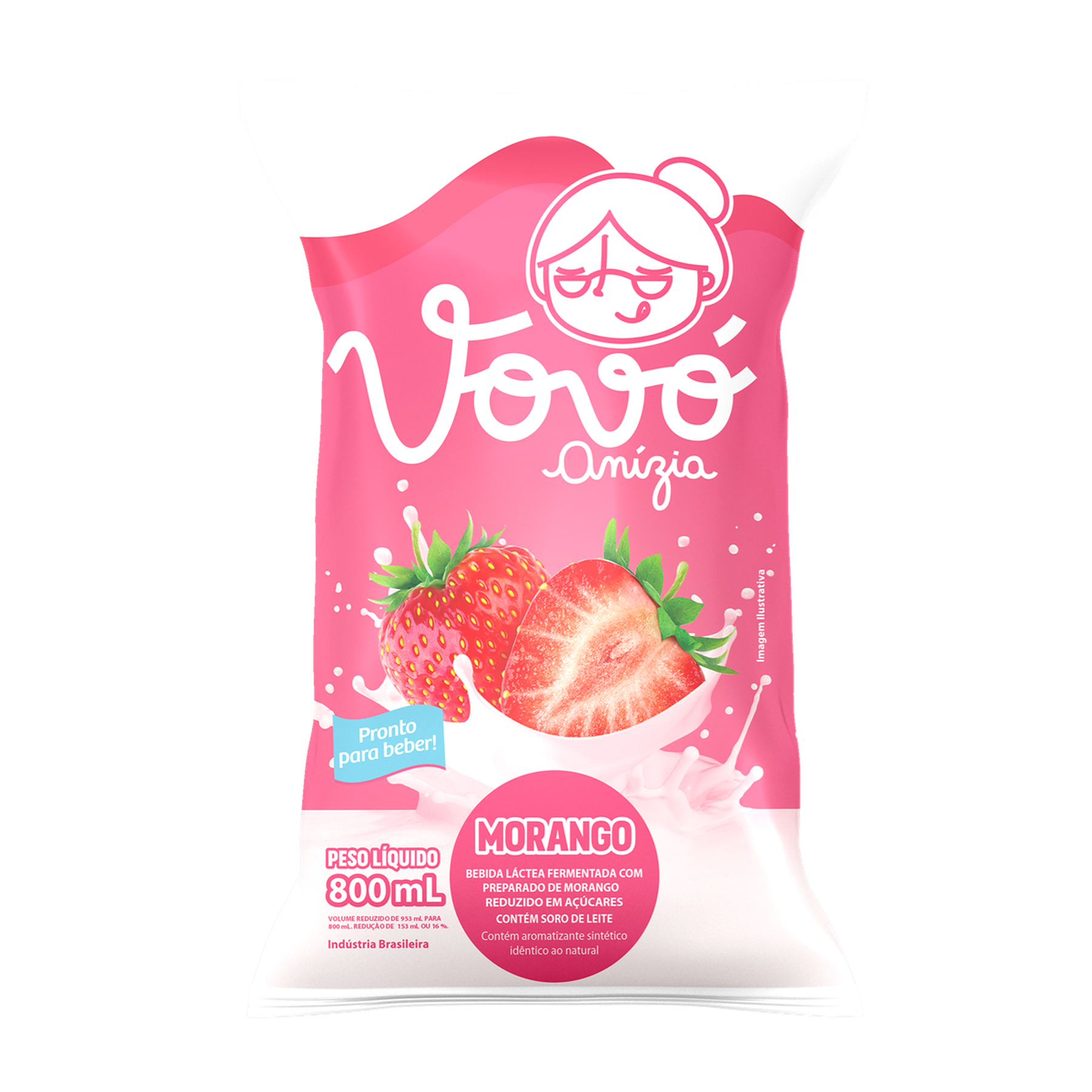 Bebida L&aacute;ctea Vov&oacute; Anizia Morango Saquinho 800ml