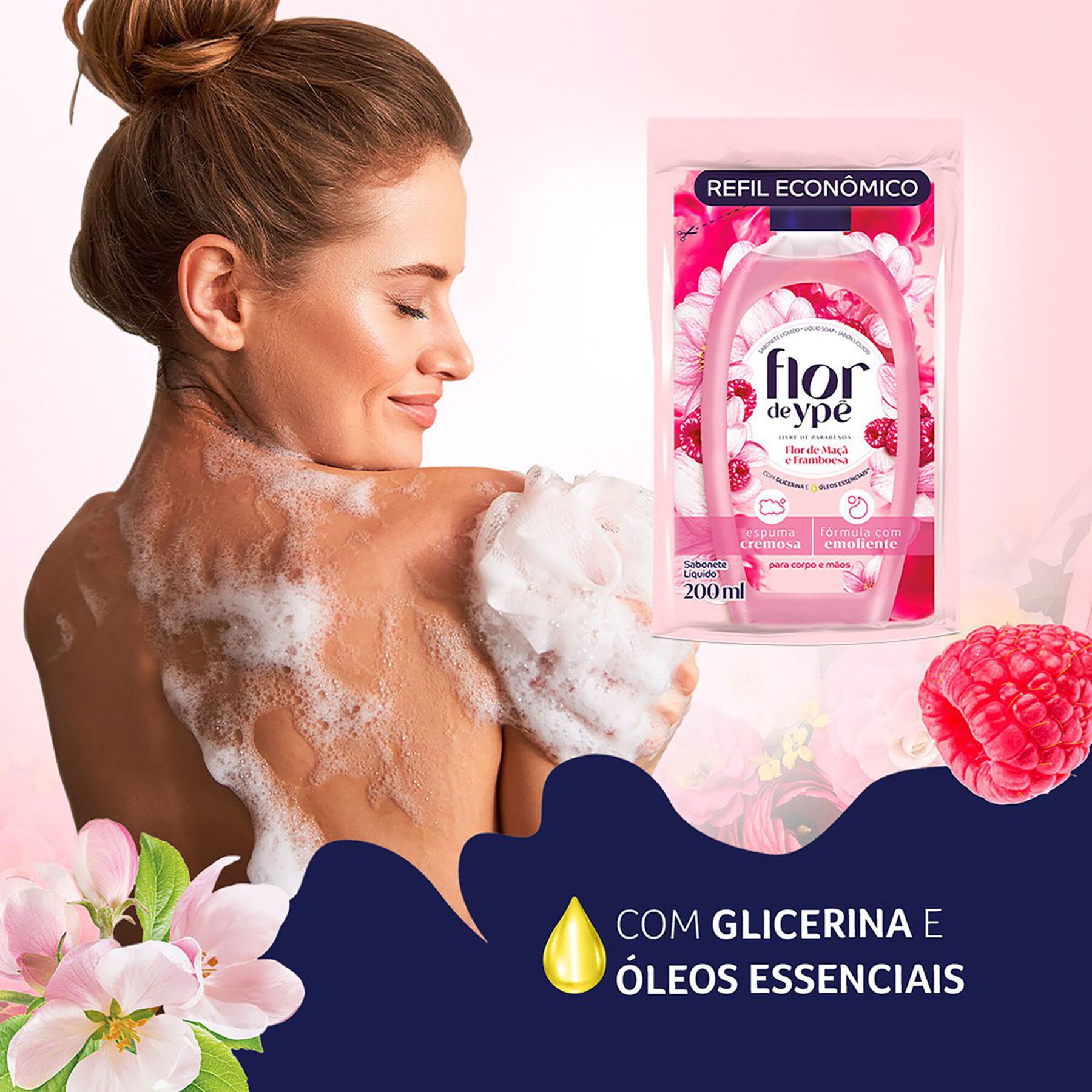 Sabonete Líquido Flor de Maçã e Framboesa Flor de Ypê Sachê 200ml - Embalagem Refil Econômico
