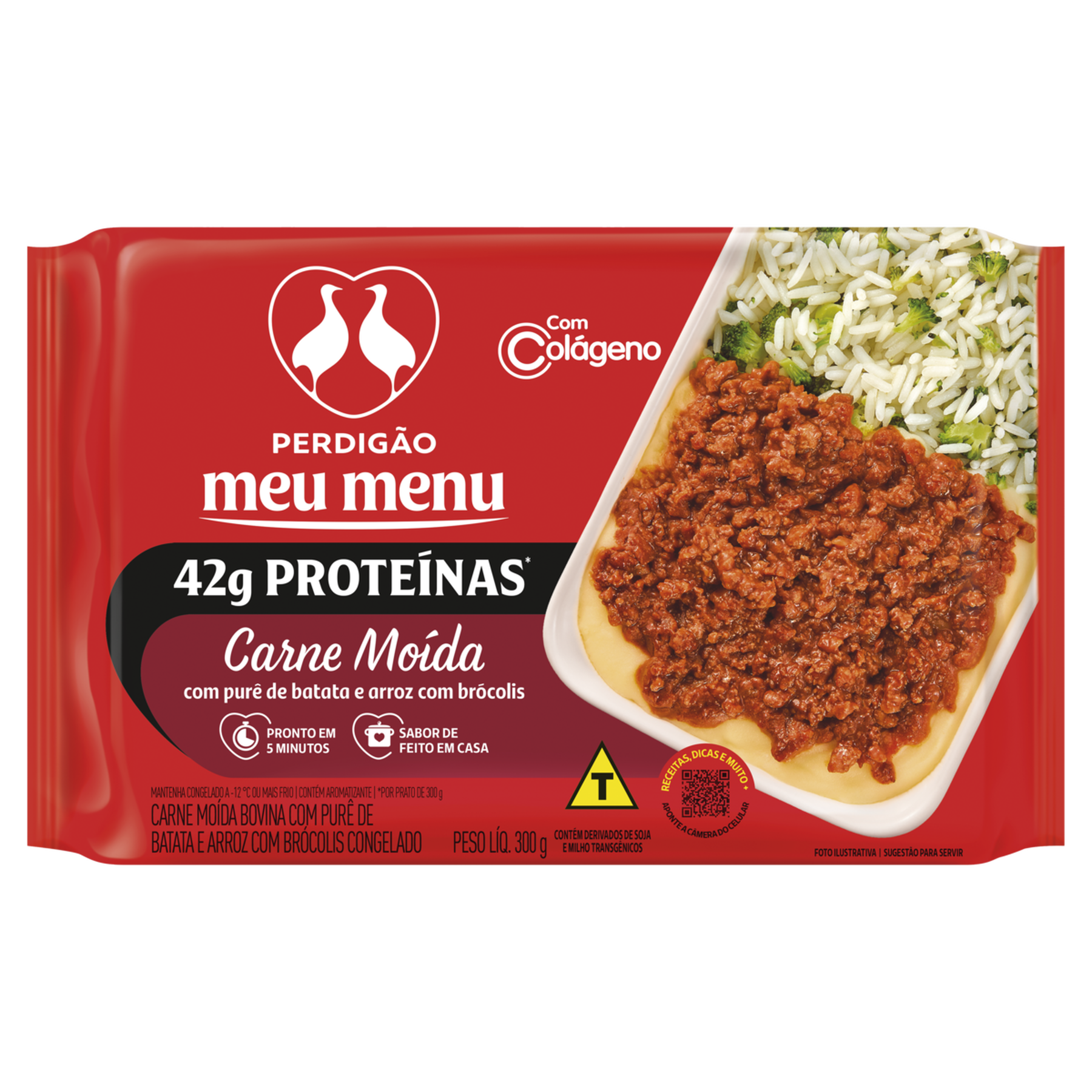 Carne Mo&iacute;da com Pur&ecirc; de Batata e Arroz com Br&oacute;colis Meu Menu Perdig&atilde;o 300g