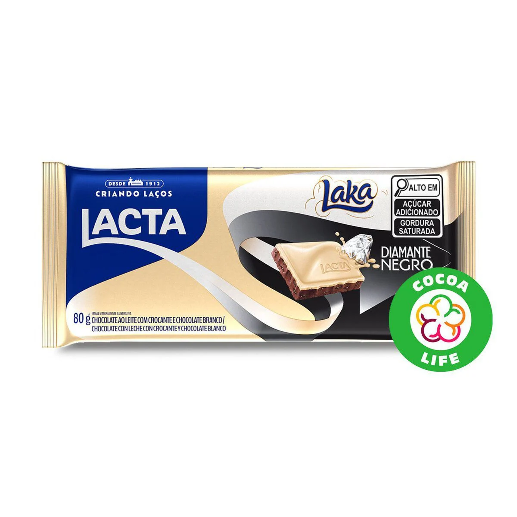 Chocolate ao Leite e Branco Diamante Negro + Laka Lacta Pacote 80g&nbsp;