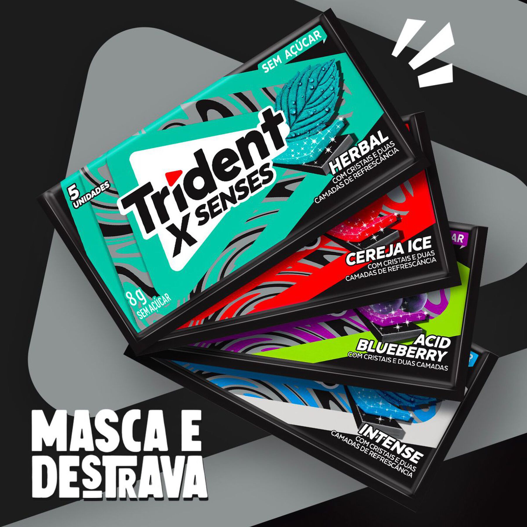 Chiclete Trident XSenses Herbal Sem Açúcar 8g - Embalagem com 5 unid.