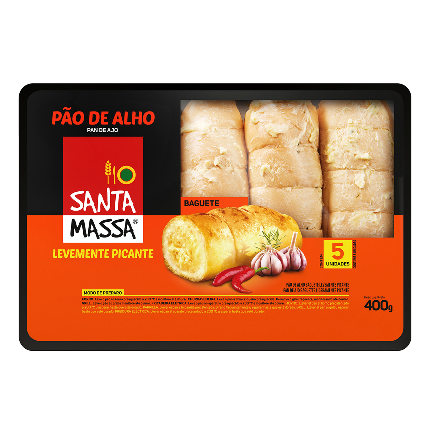 P&atilde;o de Alho Levemente Picante Santa Massa Pacote 400g