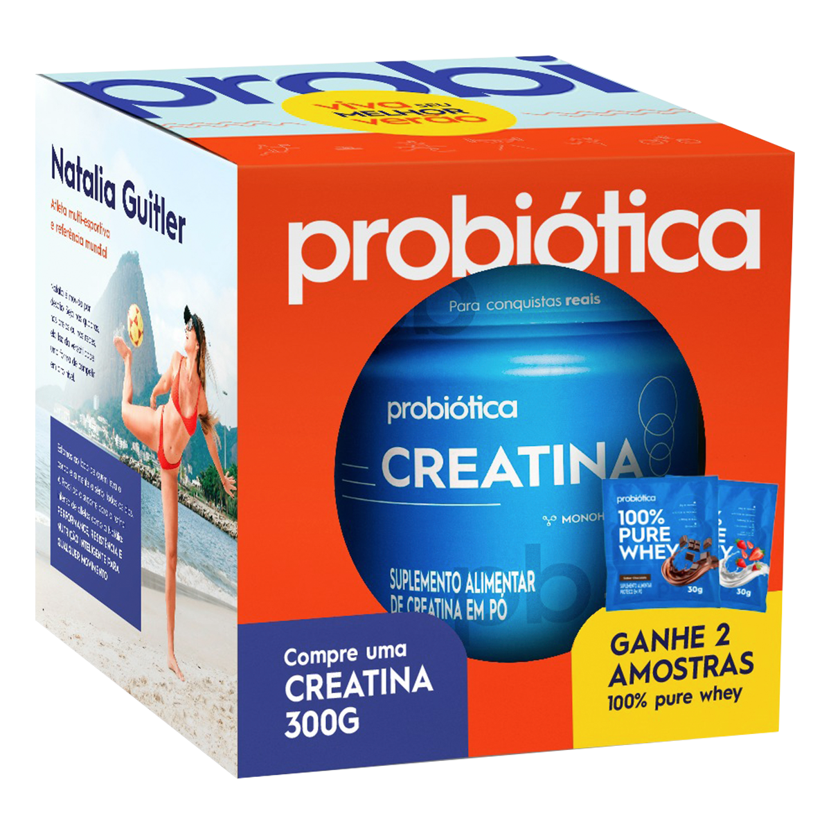 Suplemento Alimento Creatina em P&oacute; Probi&oacute;tica Pote 300g - Emb. Ganhe 2 Amostras 100% Pure Whey