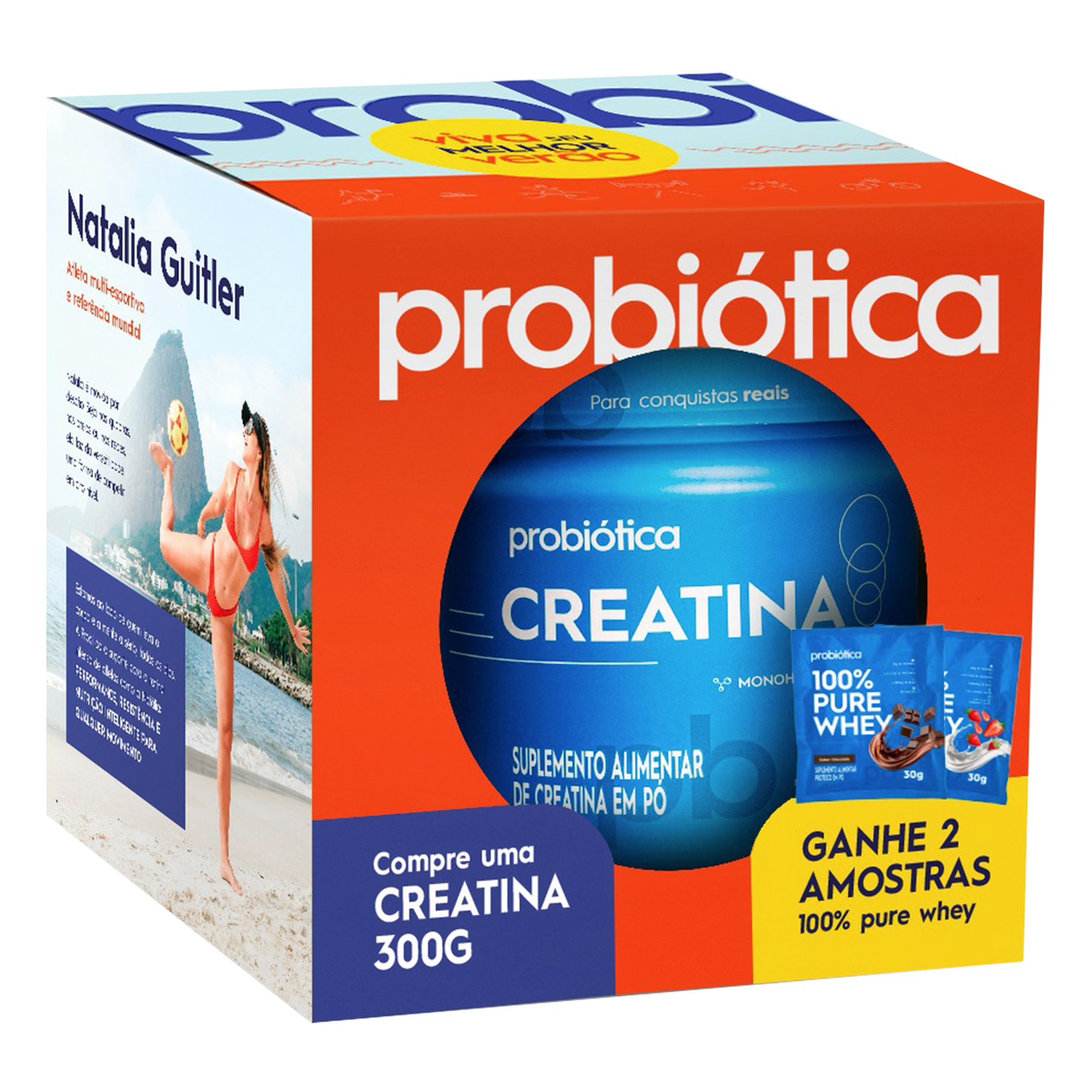 Suplemento Alimento Creatina em Pó Probiótica Pote 300g - Emb. Ganhe 2 Amostras 100% Pure Whey