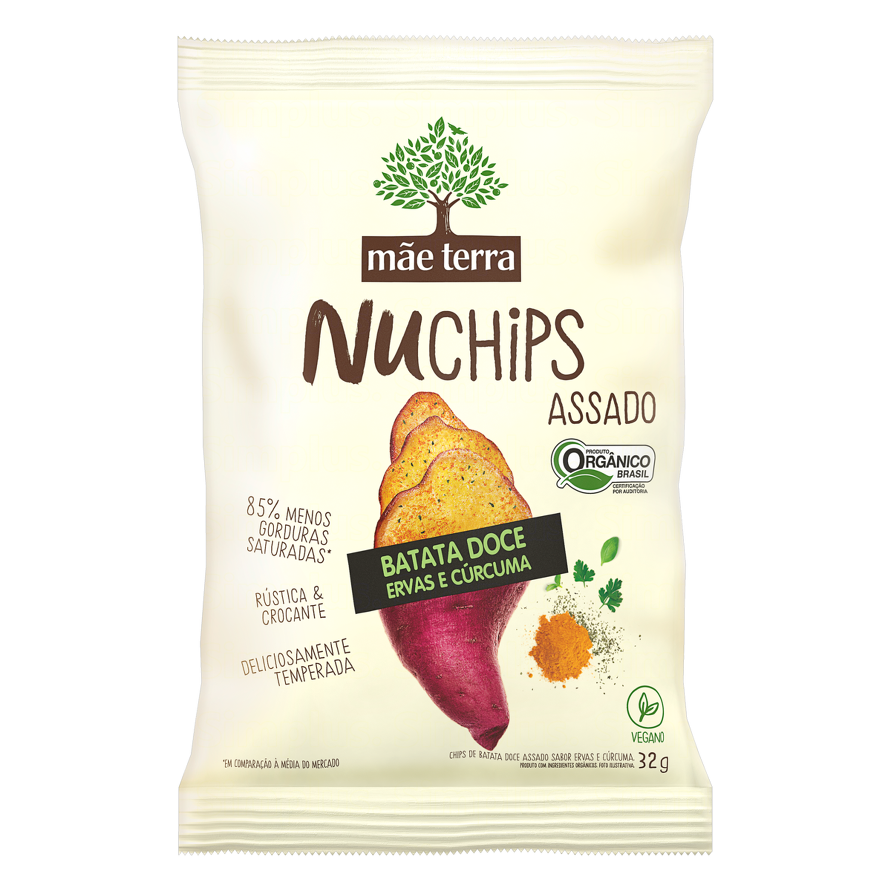 Chips de Batata-Doce Orgânico Ervas e Cúrcuma Mãe Terra Nuchips Pacote 32g