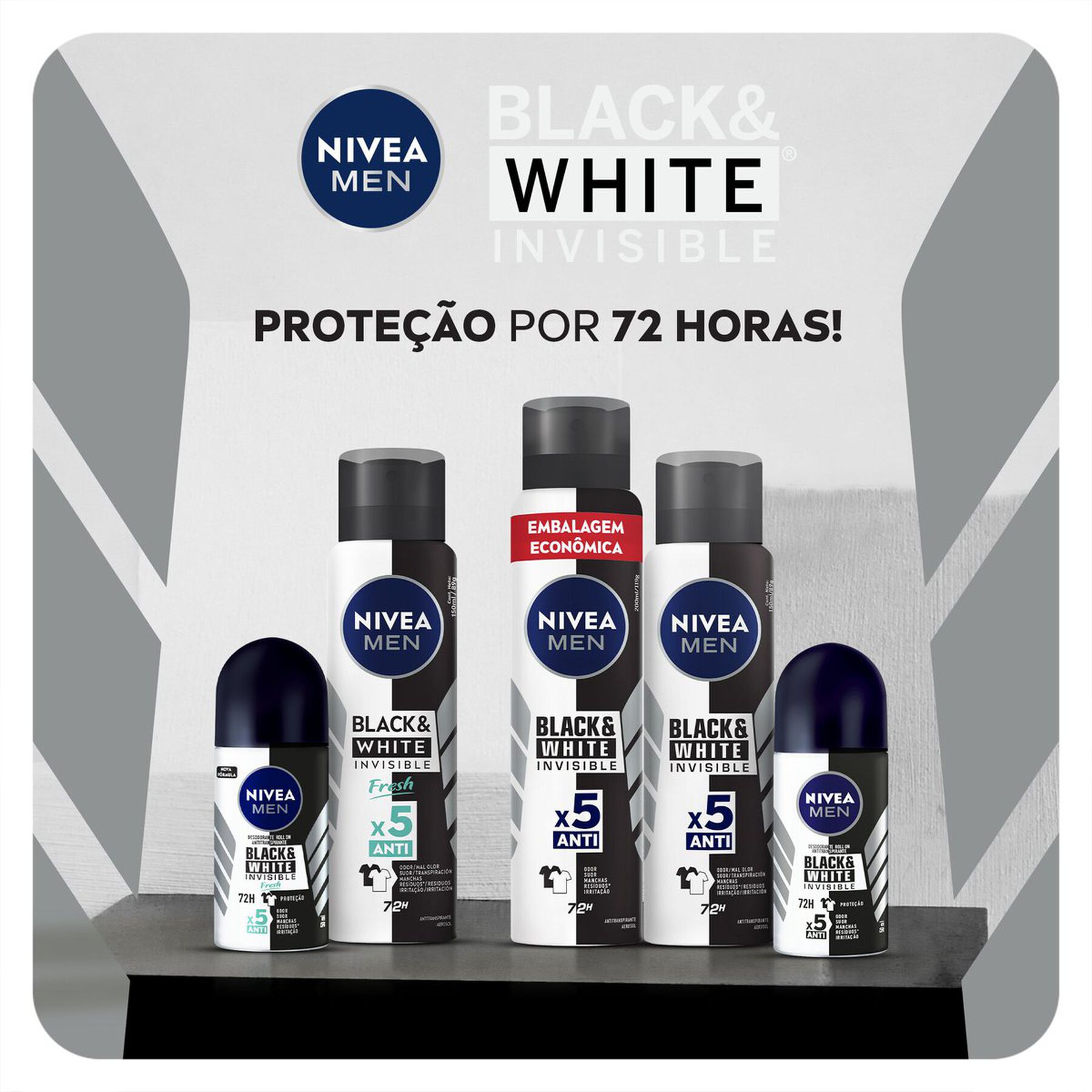 Antitranspirante Roll-On Nivea Men Invisible for Black & White 50ml