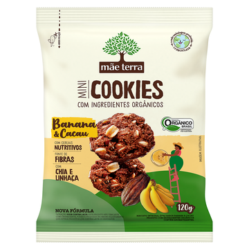 Biscoito Mini Cookies Banana e Cacau Mãe Terra Pacote 120g