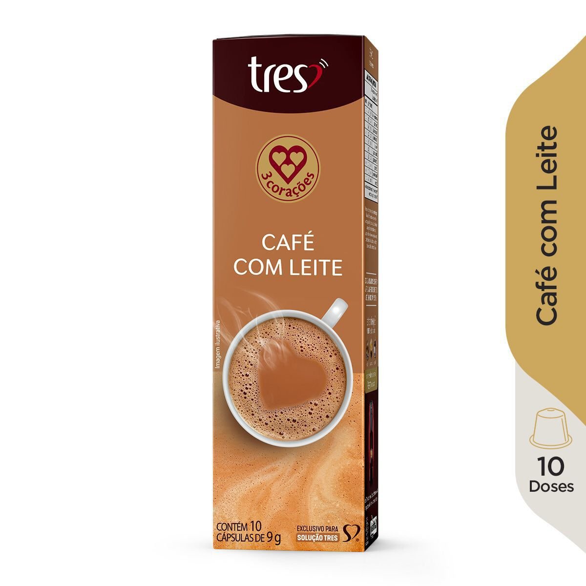 Caf&eacute; com Leite em C&aacute;psula Tres Caixa 90g 10 Unidades