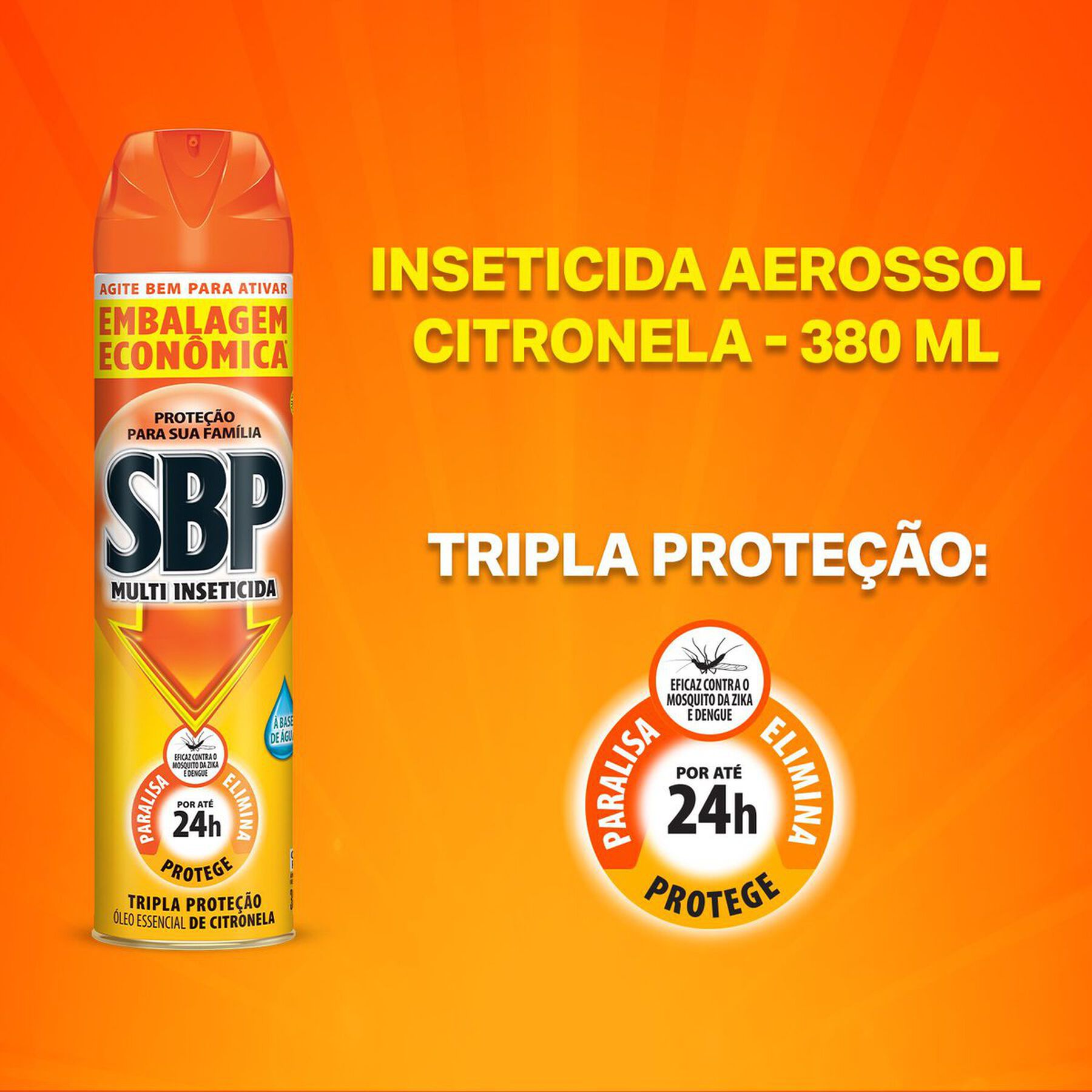 Multi-Inseticida Aerossol Óleo de Citronela SBP Frasco 380ml Embalagem Econômica