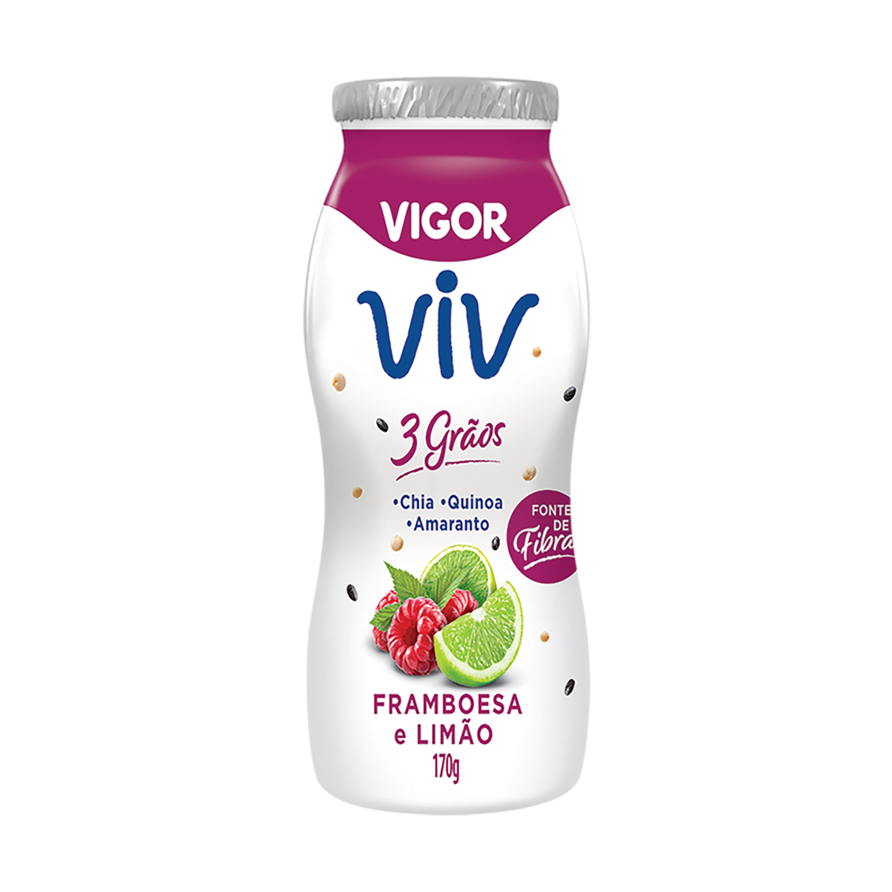 Iogurte Viv 3 Grãos Framboesa e Limão Vigor Frasco 170g