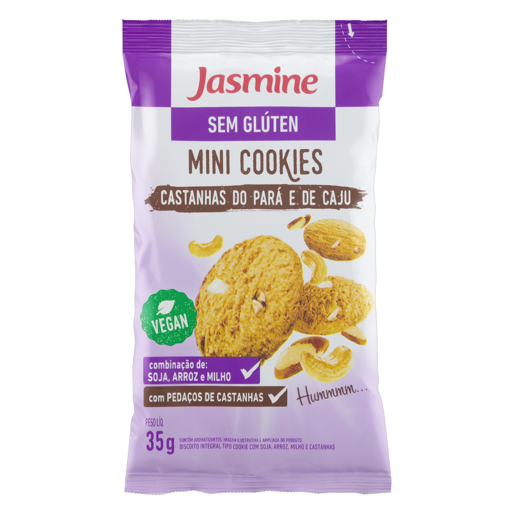 Biscoito Integral Mini Cookies Castanha do Pará e de Caju Sem Glúten Jasmine Pacote 35g