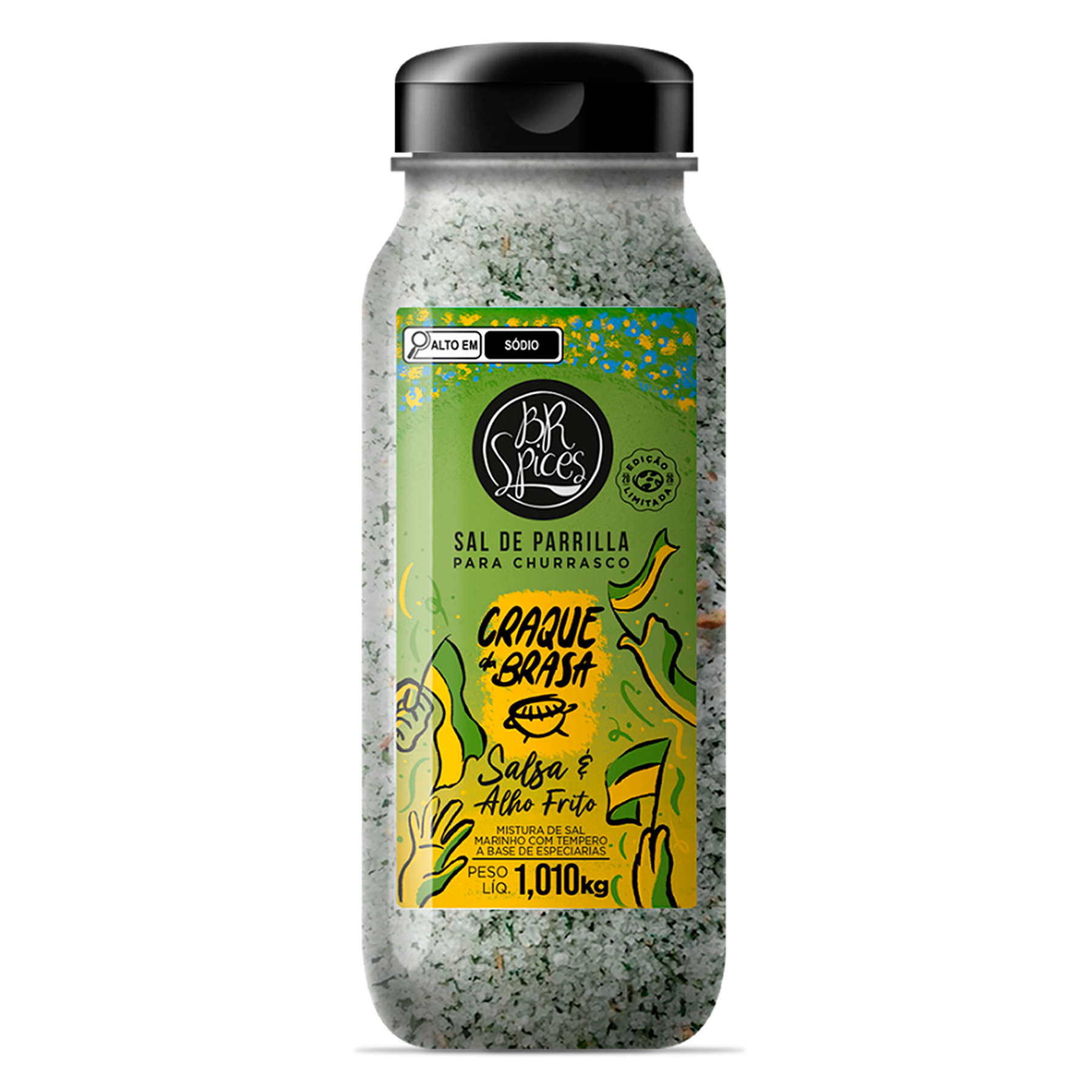 Sal de Parrilla com Salsa e Alho Frito para Churrasco Craque da Brasa BR Spices Frasco 1,01kg - Edi&ccedil;&atilde;o Limitada 2026