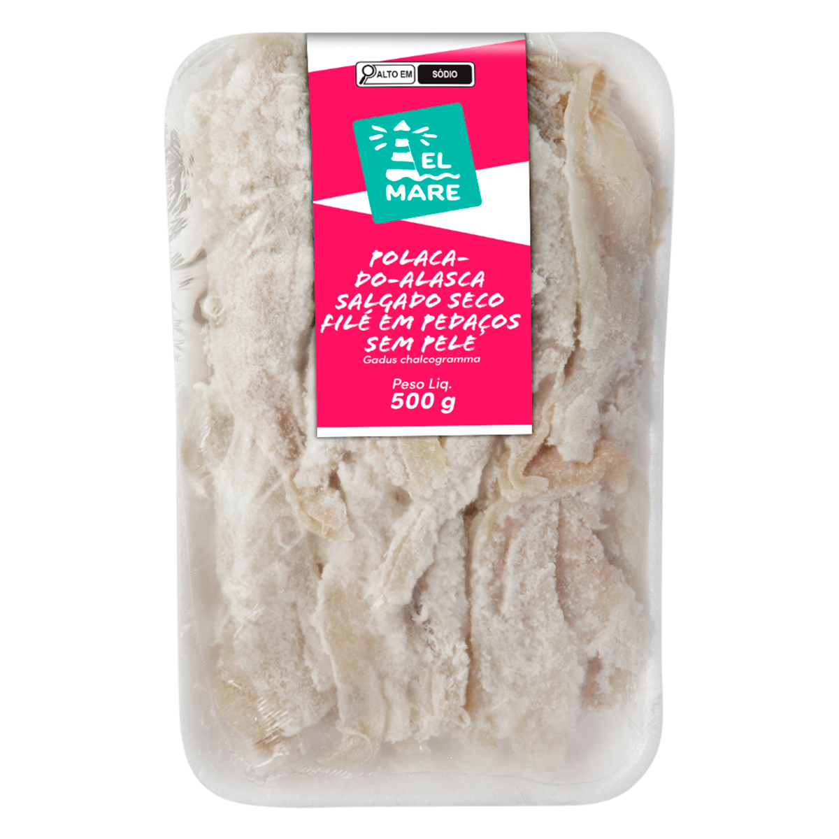 Polaca do Alasca Salgado Seco Fil&eacute; em Peda&ccedil;os sem Pele Gadus Chalcogramma Elmare 500g