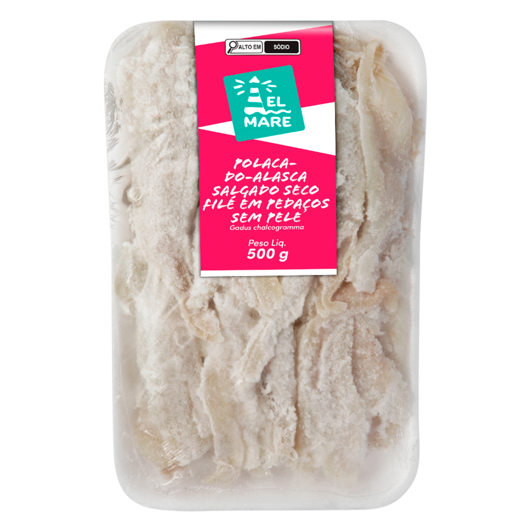 Polaca do Alasca Salgado Seco Fil&eacute; em Peda&ccedil;os sem Pele Gadus Chalcogramma Elmare 500g