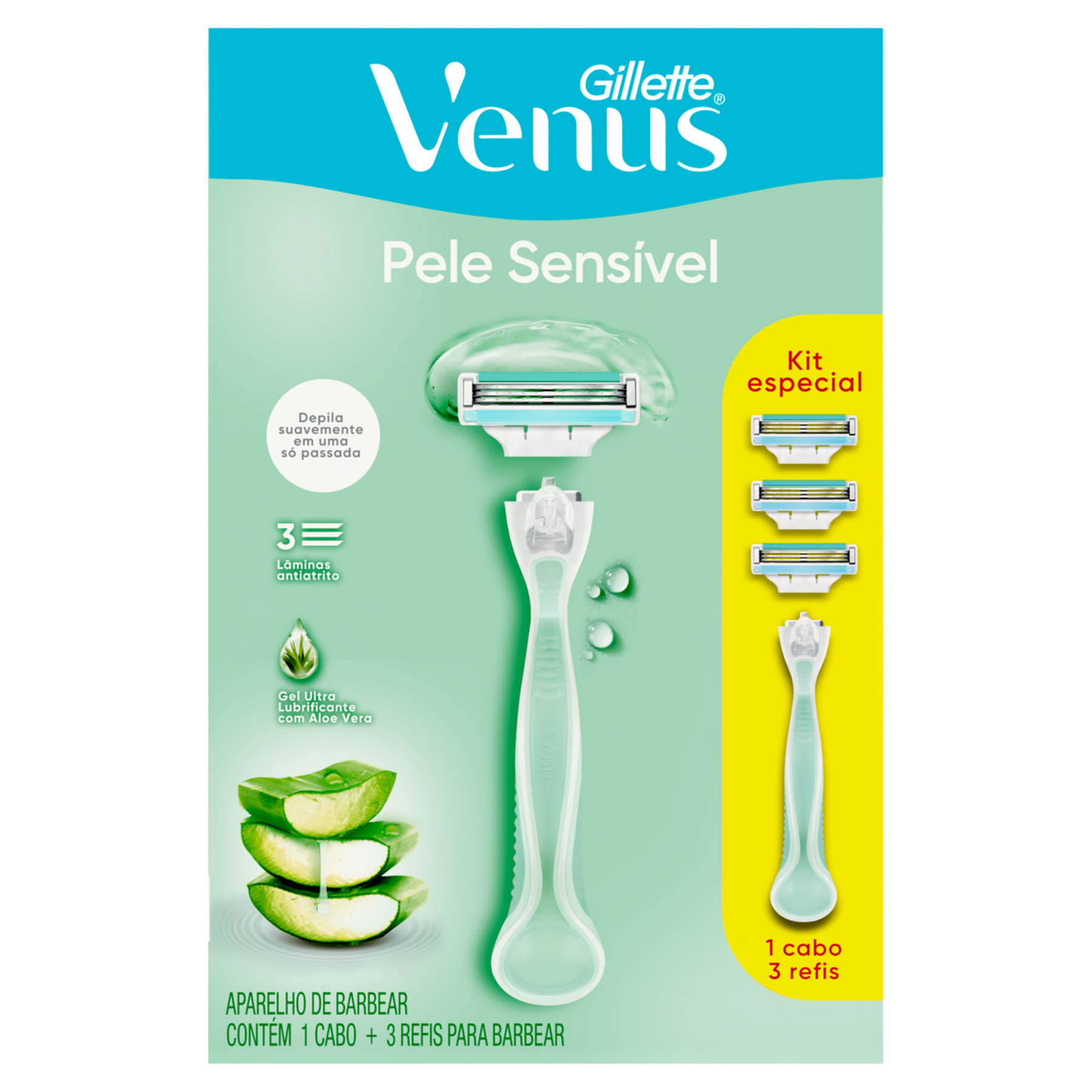 Kit 1 Aparelho Recarreg&aacute;vel + 3 Cargas para Barbear Gillette Venus