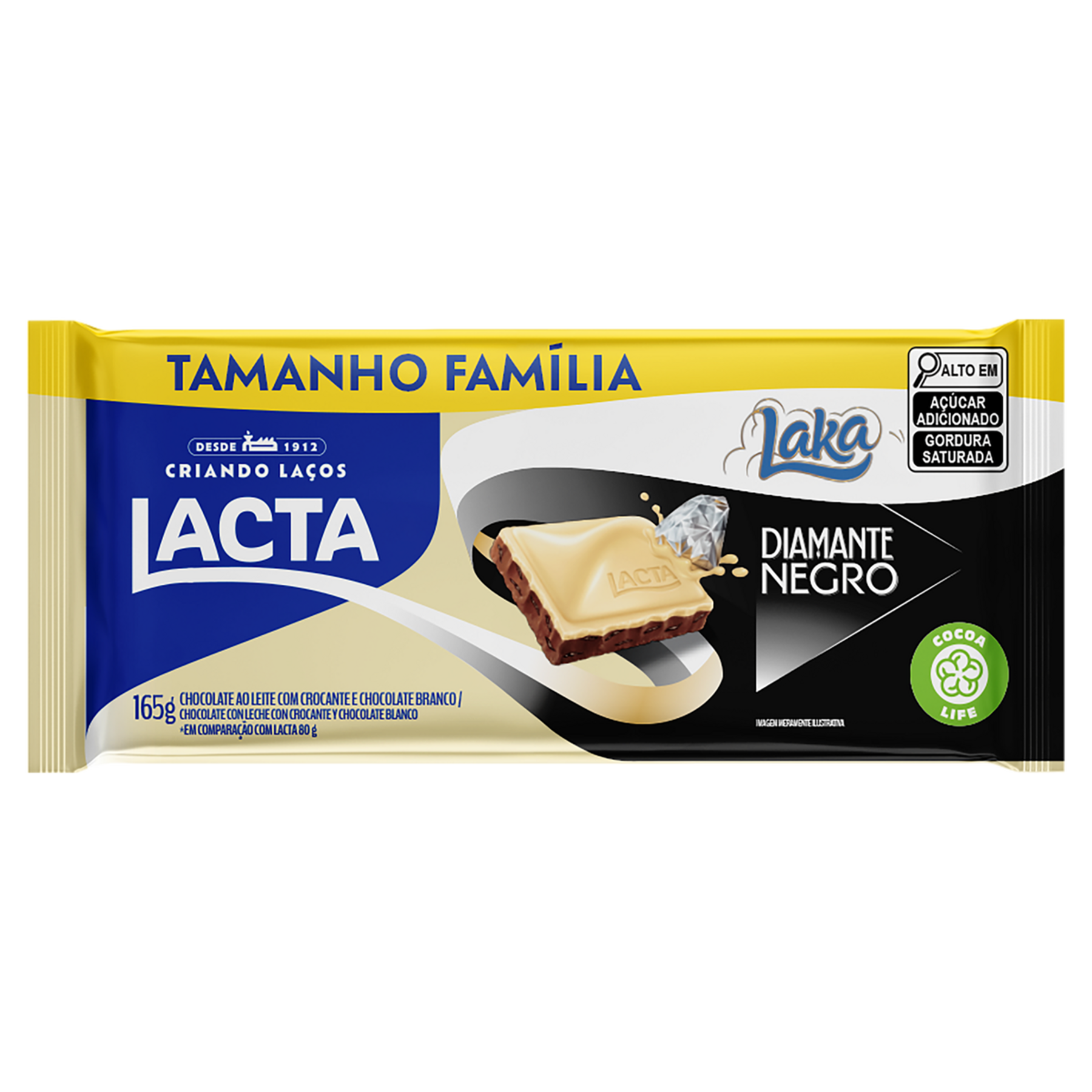 Chocolate ao Leite e Branco Diamante Negro + Laka Lacta Pacote 165g - Embalagem Tamanho Família