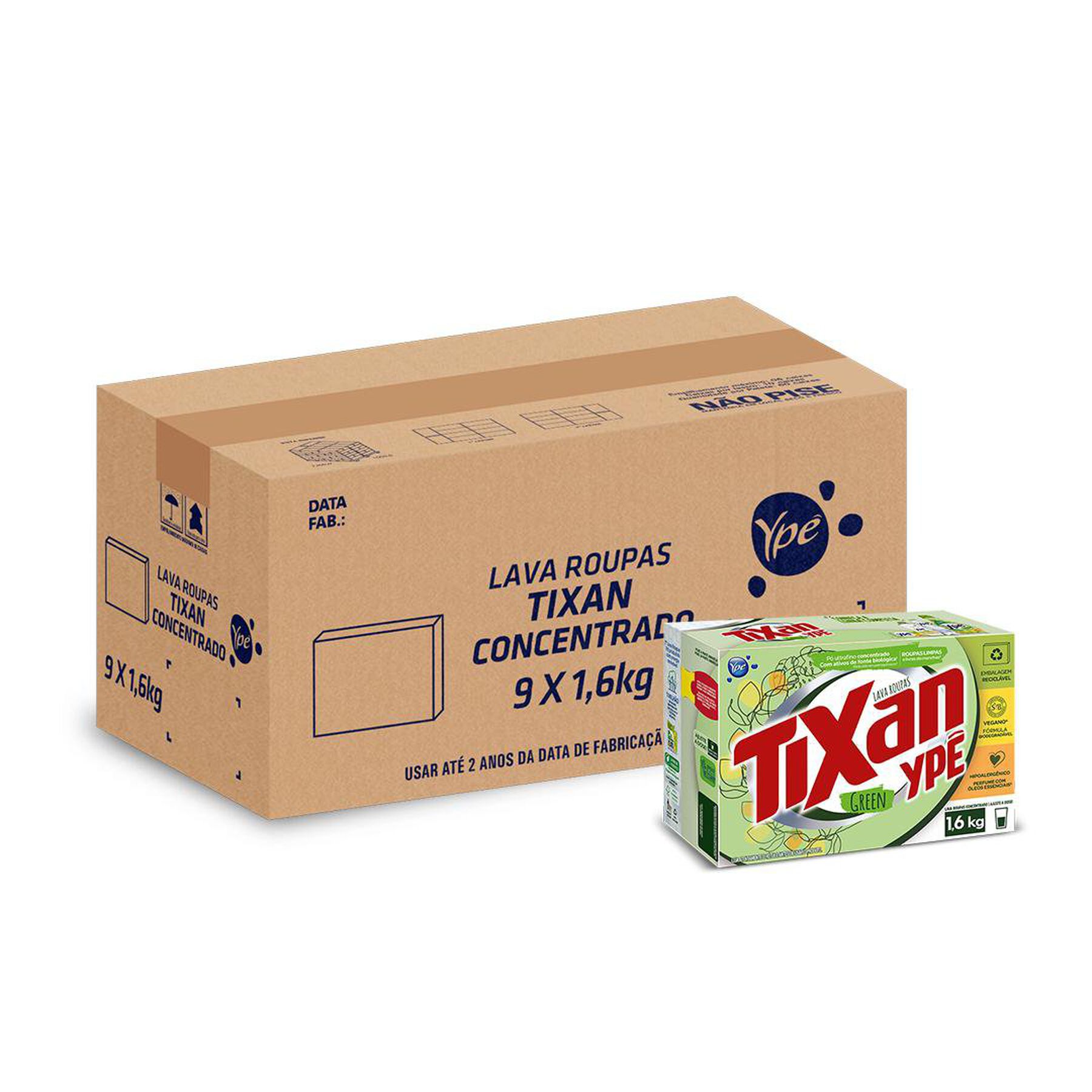 Sab&atilde;o em P&oacute; Lava Roupas Concentrado Green Tixan Yp&ecirc; Caixa 1,6kg