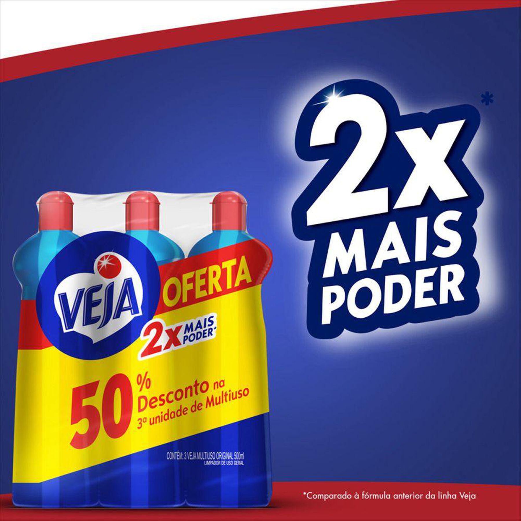 Limpador Multiuso Original Veja Gold Squeeze C/3 Unidades 500ml Cada - Embalagem 50% de Desconto na 3&ordf; Unidade
