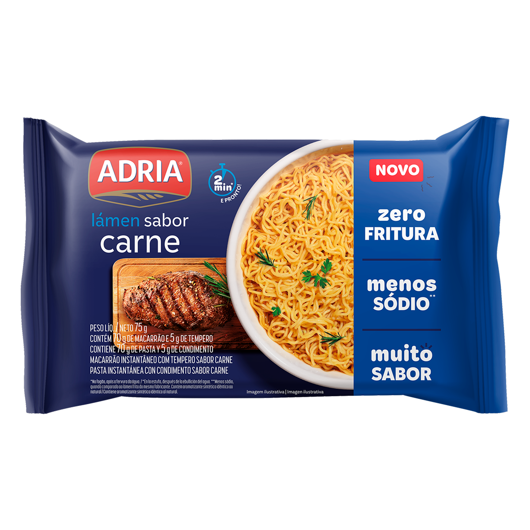 Macarr&atilde;o Instant&acirc;neo L&aacute;men Carne Adria Pacote 75g