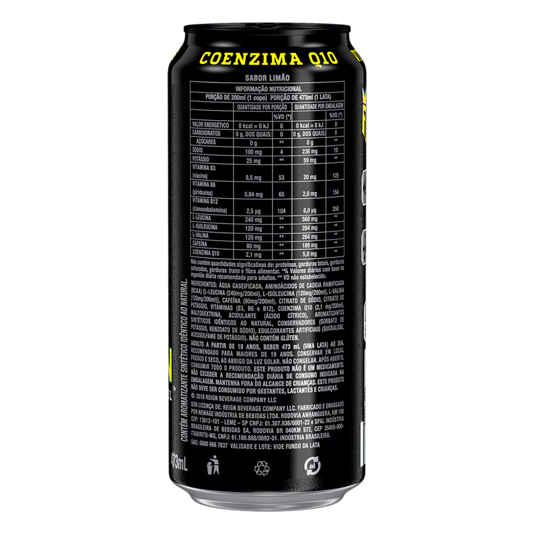 Suplemento Alimentar Líquido Lemon Hdz Zero Açúcar Reign Lata 473ml